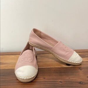 Tory Burch BENTON 2 ESPADRILLE NAPPA LEATHER Seashell Pink /New Ivory Size 8